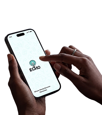 Hands holding a smartphone showing the ECHO app